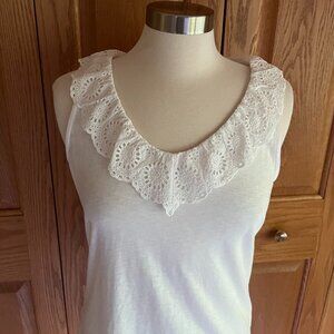 TALBOTS - Sleeveless Eyelet Trim V-Neck Tee -- NEW with Tag